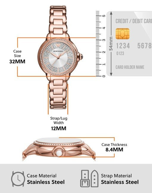 Emporio Armani Mia Three Hand Crystals Silver Dial Rose Gold Steel Strap Watch For Women - AR11633 Buy Now By Emporio Armani
