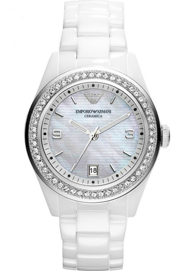 Emporio Armani Ceramica White Mother of Pearl Dial Stainless Steel Strap Watch For Women - AR1426 Buy Now By Emporio Armani