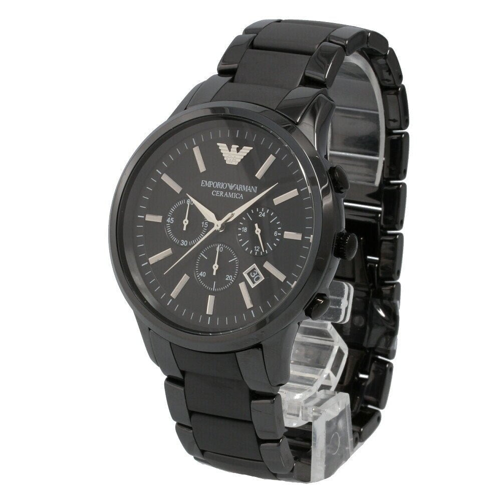 Emporio Armani Ceramica Chronograph Black Dial Black Steel Strap Watch For Men - AR1451 Buy Now By Emporio Armani