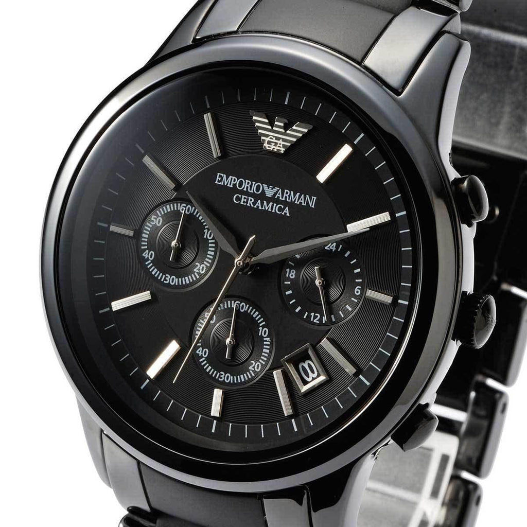 Emporio Armani Ceramica Chronograph Black Dial Black Strap Watch For Men - AR1452 Buy Now By Emporio Armani