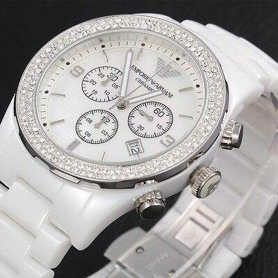 Emporio Armani Ceramica Chronograph White Dial White Ceramic Strap Watch For Women - AR1456 Buy Now By Emporio Armani