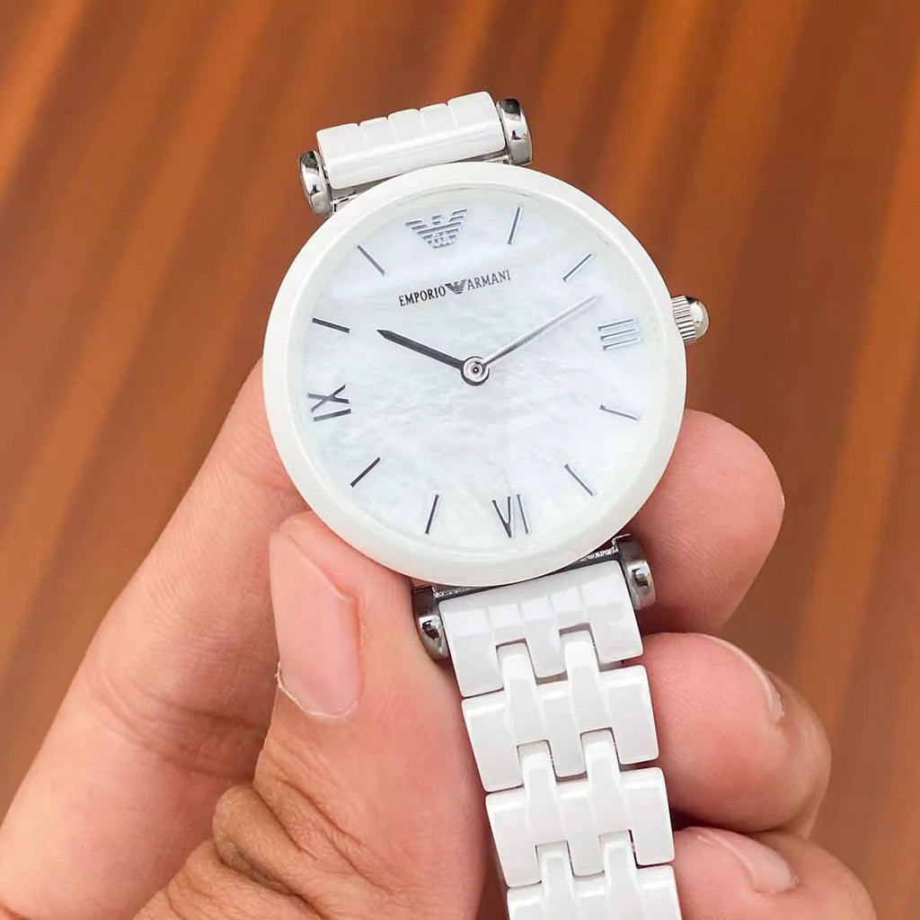 Emporio Armani Giannti T Bar Quartz Mother of Pearl Dial White Steel Strap Watch For Women - AR1485 Buy Now By Emporio Armani