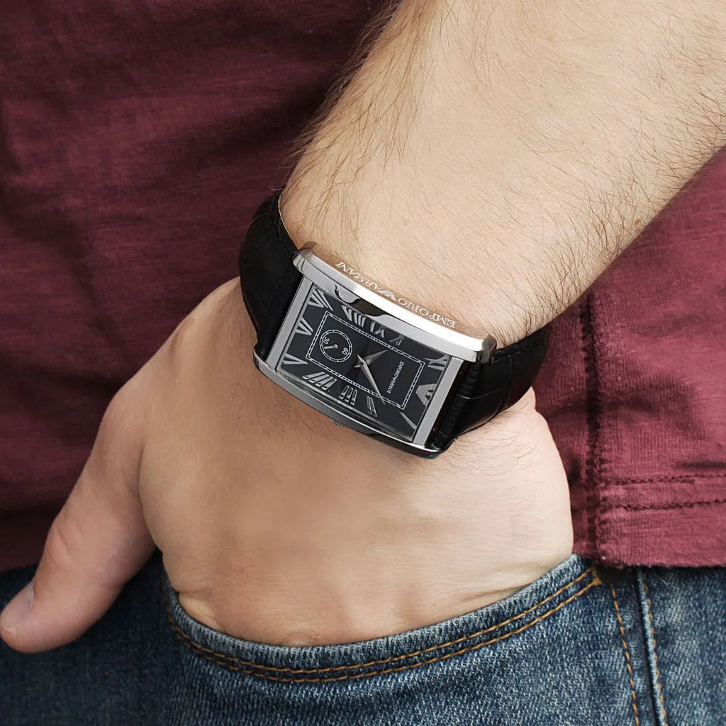 Emporio Armani Classic Analog Black Dial Black Leather Strap Strap Watch For Men - AR1604 Buy Now By Emporio Armani