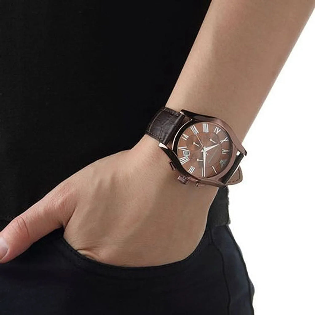 Emporio Armani Valente Classic Brown Dial Brown Leather Strap Watch For Men - AR1609 Buy Now By Emporio Armani