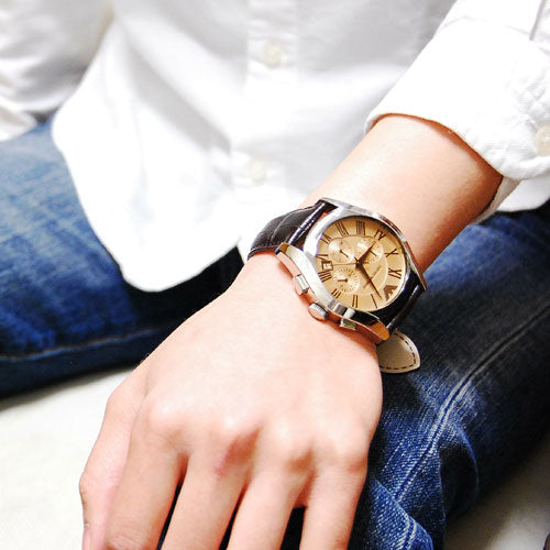 Emporio Armani Valente Chronograph Amber Dial Brown Leather Strap Watch For Men - AR1634 Buy Now By Emporio Armani
