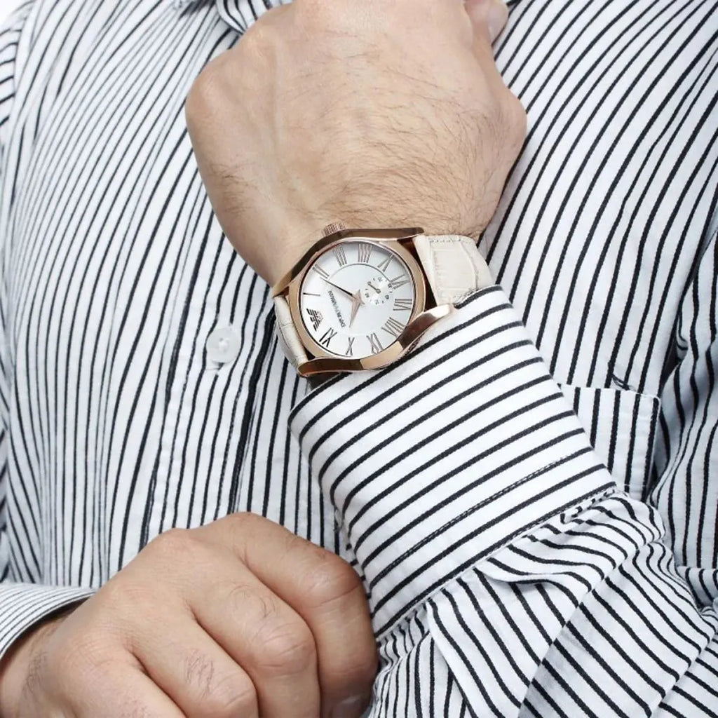 Emporio Armani Valente Analog Beige Dial Beige Leather Strap Watch For Men - AR1667 Buy Now By Emporio Armani
