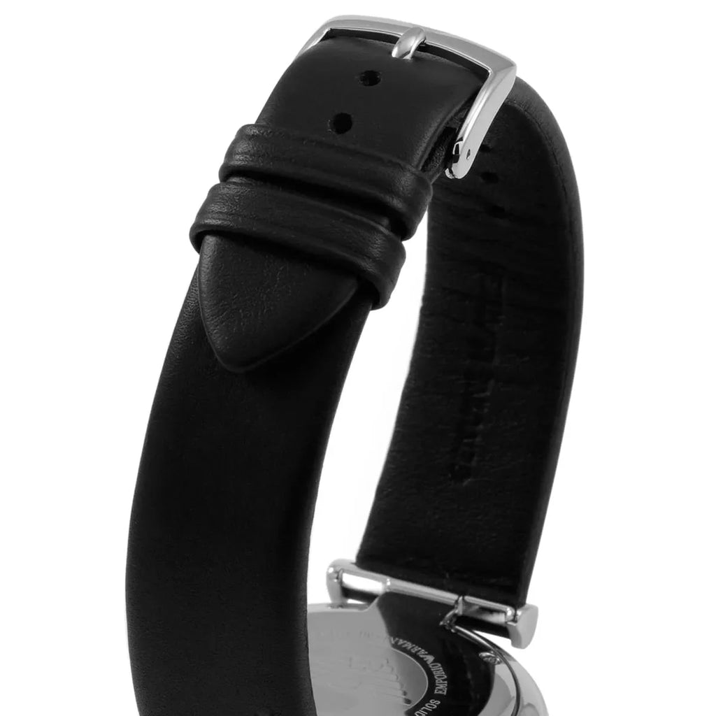 Emporio Armani Retro Analog Quartz Silver Dial Black Leather Strap Watch For Men - AR1674 Buy Now By Emporio Armani