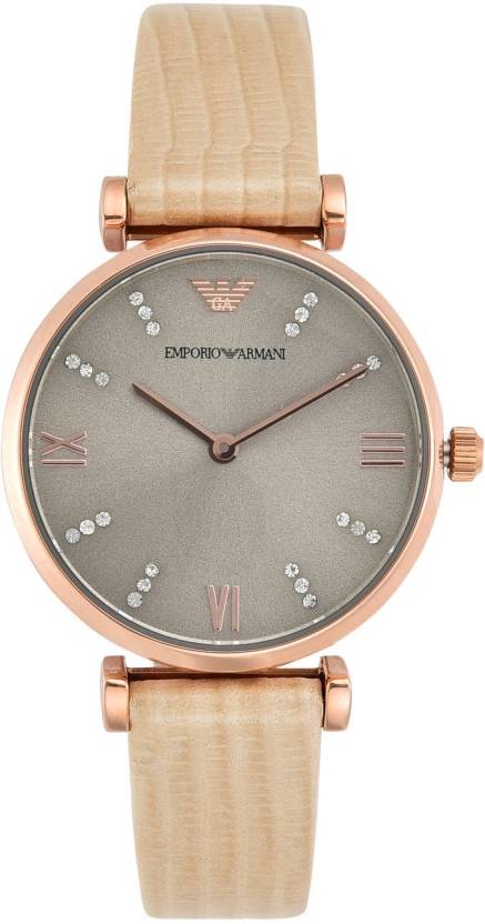 Emporio Armani Gianni T Bar Gunmetal Dial Beige Leather Strap Watch For Women - AR1681 Buy Now By Emporio Armani