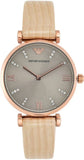 Emporio Armani Gianni T Bar Gunmetal Dial Beige Leather Strap Watch For Women - AR1681 Buy Now By Emporio Armani