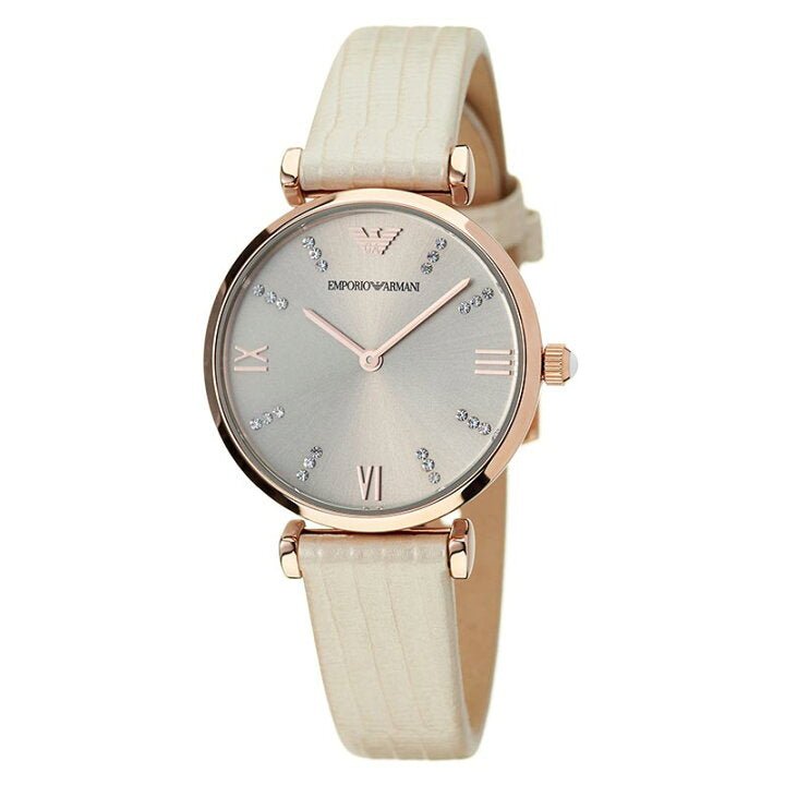 Emporio Armani Gianni T Bar Gunmetal Dial Beige Leather Strap Watch For Women - AR1681 Buy Now By Emporio Armani
