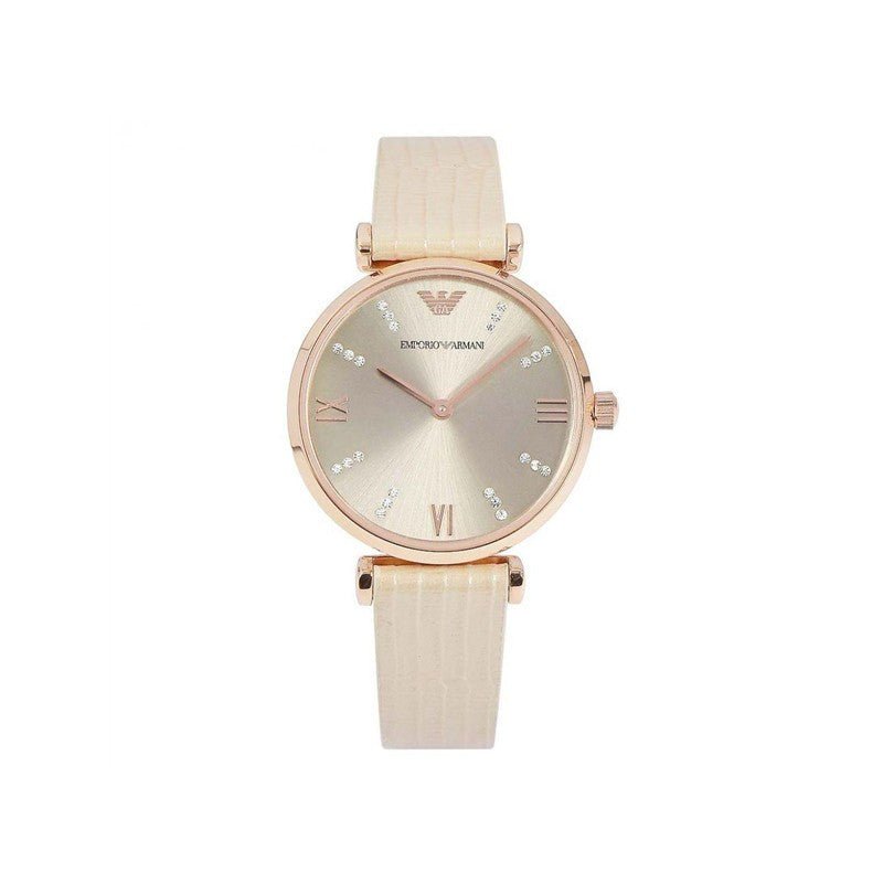 Emporio Armani Gianni T Bar Gunmetal Dial Beige Leather Strap Watch For Women - AR1681 Buy Now By Emporio Armani