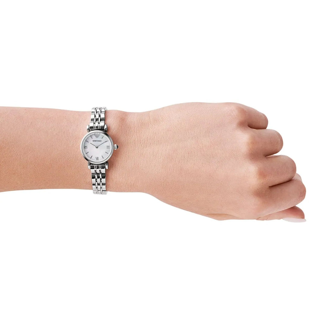 Emporio Armani Gianni T Bar Mother of Pearl Dial Silver Steel Strap Watch For Women - AR1688 Buy Now By Emporio Armani