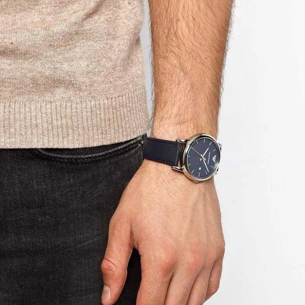 Emporio Armani Classic Quartz Blue Dial Black Leather Strap Watch For Men - AR1731 Buy Now By Emporio Armani