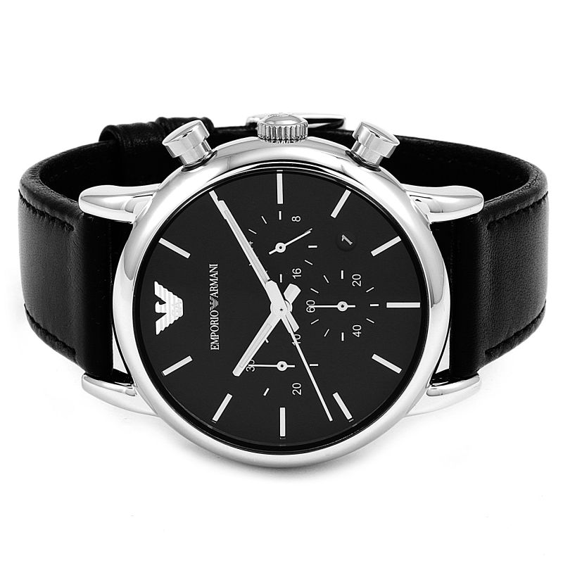 Emporio Armani Classic Chronograph Black Dial Black Leather Strap Watch For Men - AR1733 Buy Now By Emporio Armani