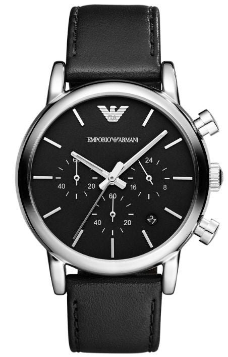 Emporio Armani Classic Chronograph Black Dial Black Leather Strap Watch For Men - AR1733 Buy Now By Emporio Armani