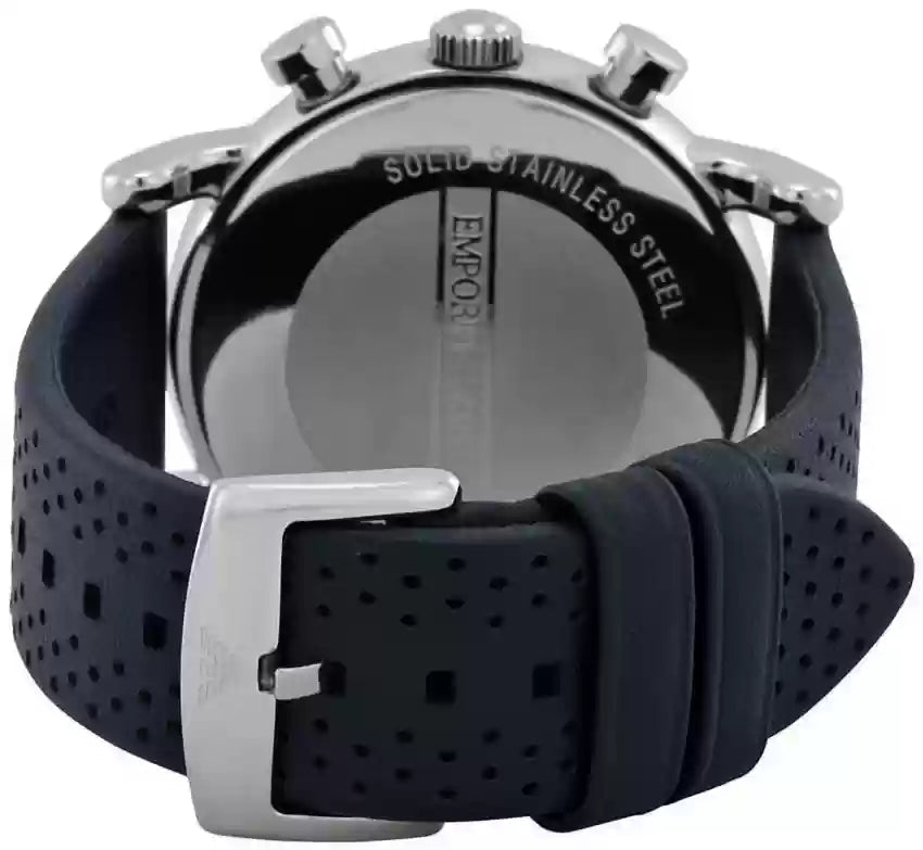 Emporio Armani Luigi Chronograph Blue Dial Black Leather Strap Watch For Men - AR1736 Buy Now By Emporio Armani