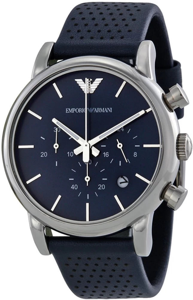 Emporio Armani Luigi Chronograph Blue Dial Black Leather Strap Watch For Men - AR1736 Buy Now By Emporio Armani
