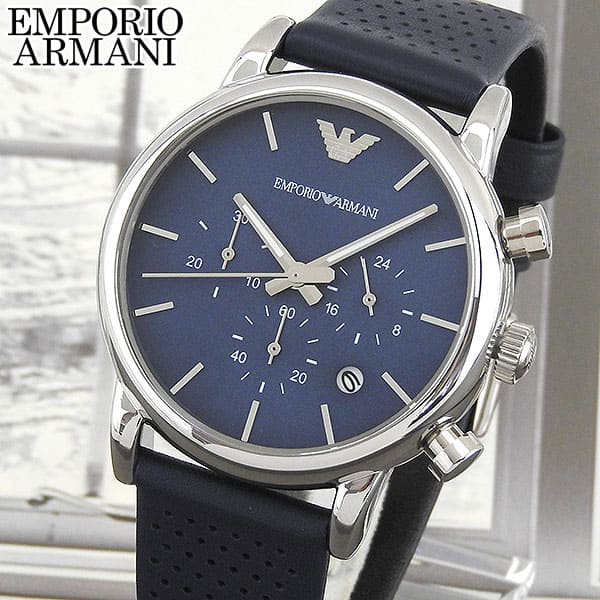 Emporio Armani Luigi Chronograph Blue Dial Black Leather Strap Watch For Men - AR1736 Buy Now By Emporio Armani