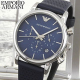 Emporio Armani Luigi Chronograph Blue Dial Black Leather Strap Watch For Men - AR1736 Buy Now By Emporio Armani