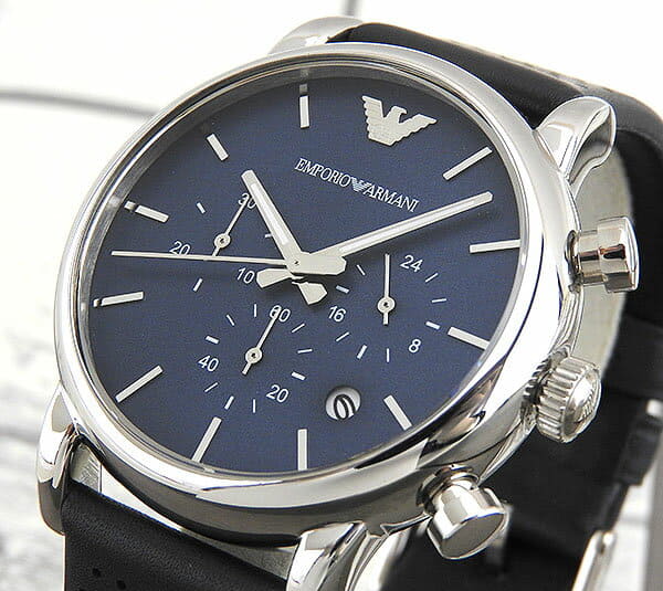 Emporio Armani Luigi Chronograph Blue Dial Black Leather Strap Watch For Men - AR1736 Buy Now By Emporio Armani