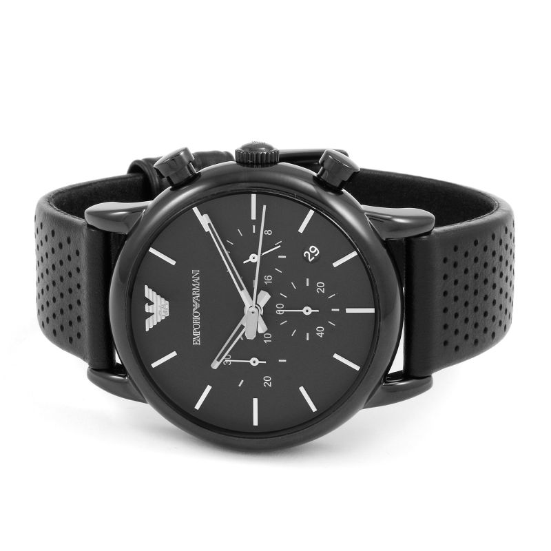 Emporio Armani Luigi Chronograph Black Dial Black Leather Strap Watch For Men - AR1737 Buy Now By Emporio Armani
