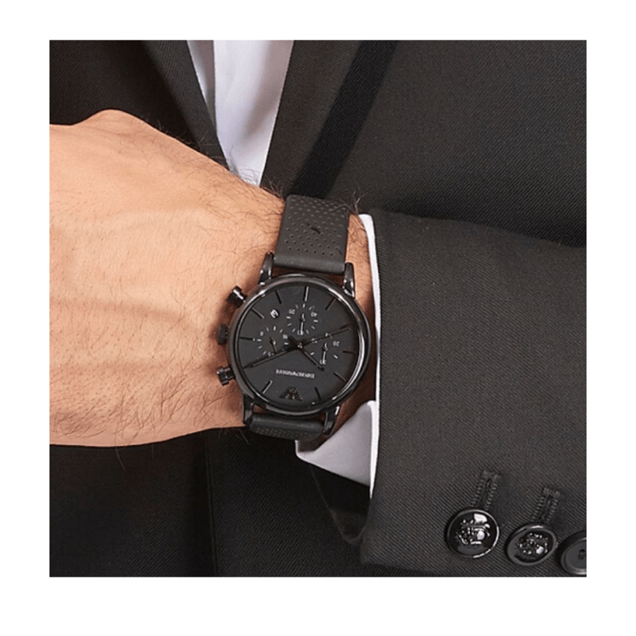 Emporio Armani Luigi Chronograph Black Dial Black Leather Strap Watch For Men - AR1737 Buy Now By Emporio Armani