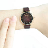 Emporio Armani Gianni T Bar Burgundy Dial Burgundy Leather Strap Watch For Women - AR1758 Buy Now By Emporio Armani
