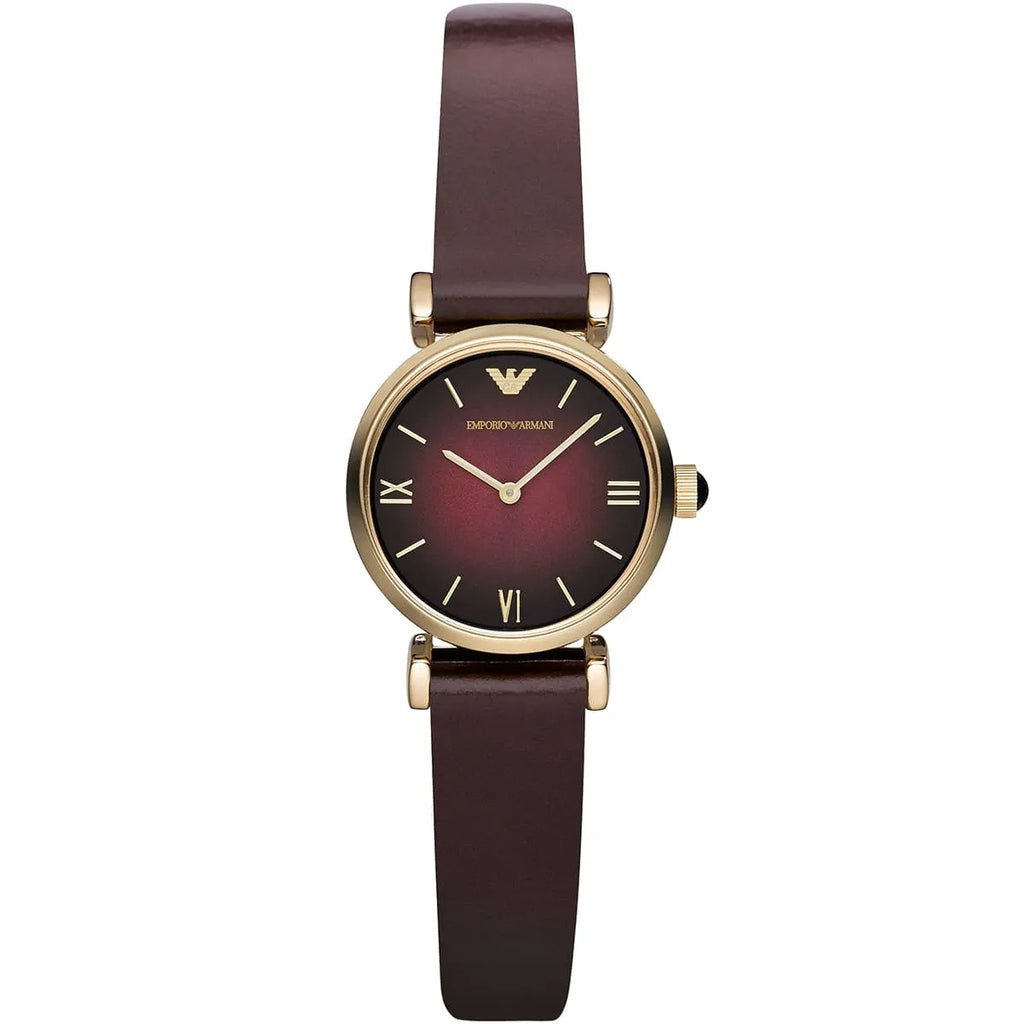 Emporio Armani Gianni T Bar Burgundy Dial Burgundy Leather Strap Watch For Women - AR1758 Buy Now By Emporio Armani