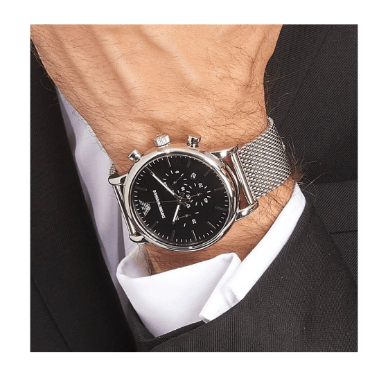 Emporio Armani Classic Chronograph Black Dial Silver Mesh Bracelet Watch For Men - AR1808 Buy Now By Emporio Armani