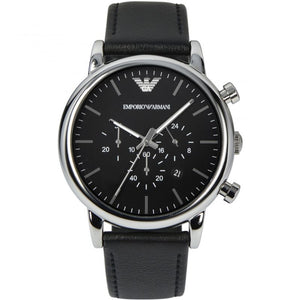 Emporio Armani Luigi Chronograph Black Dial Black Leather Watch For Men - AR1828 Buy Now By Emporio Armani