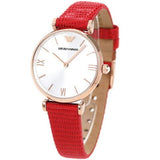 Emporio Armani Gianni T Bar Silver Dial Red Leather Strap Watch For Women - AR1876 Buy Now By Emporio Armani