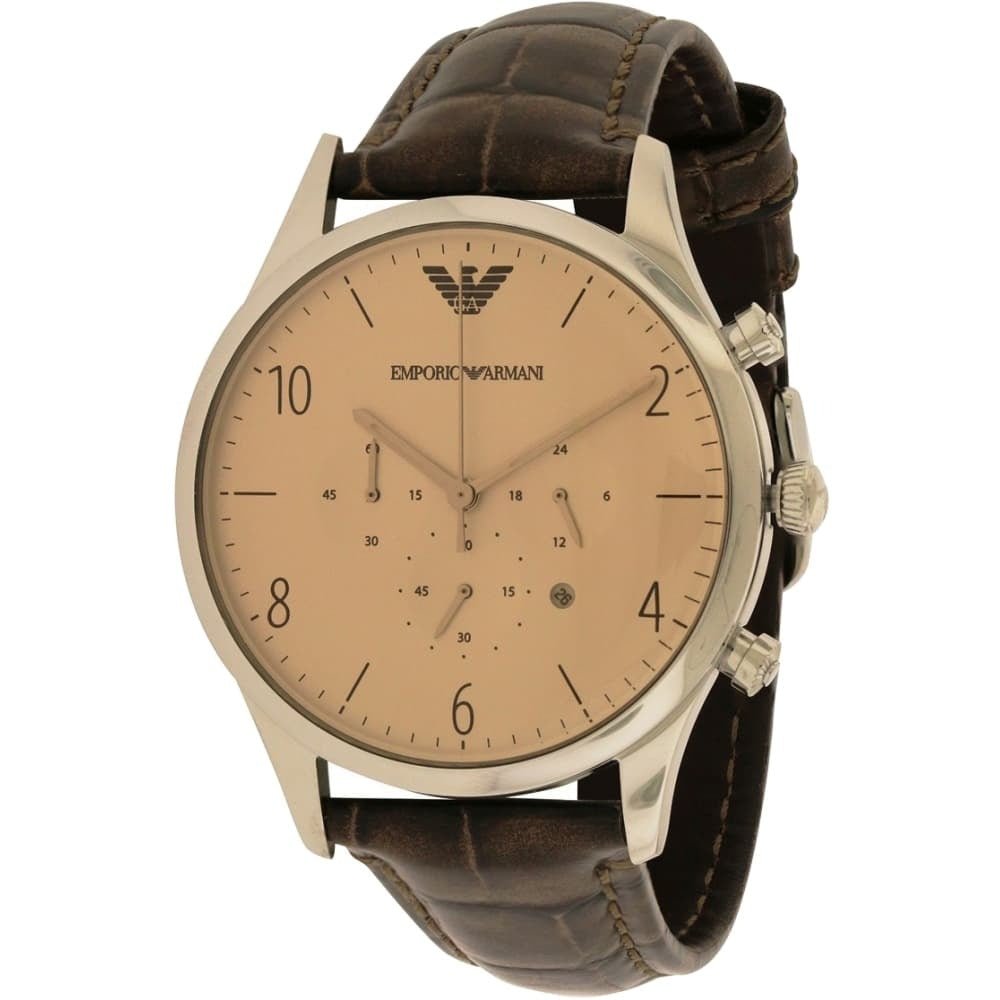 Emporio Armani Classic Chronograph Cream Dial Brown Leather Strap Watch For Men - AR1878 Buy Now By Emporio Armani