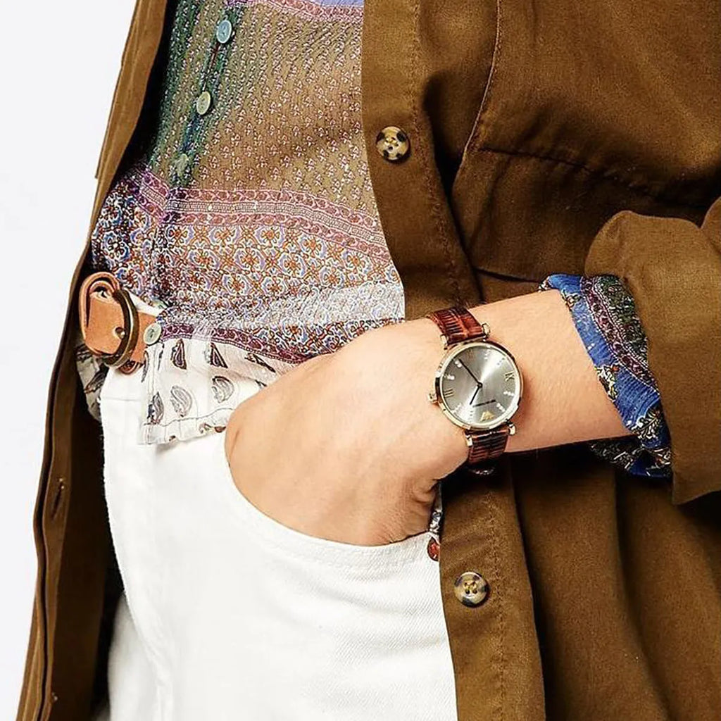 Emporio Armani Gianni T Bar Beige Dial Brown Leather Strap Watch For Women - AR1883 Buy Now By Emporio Armani