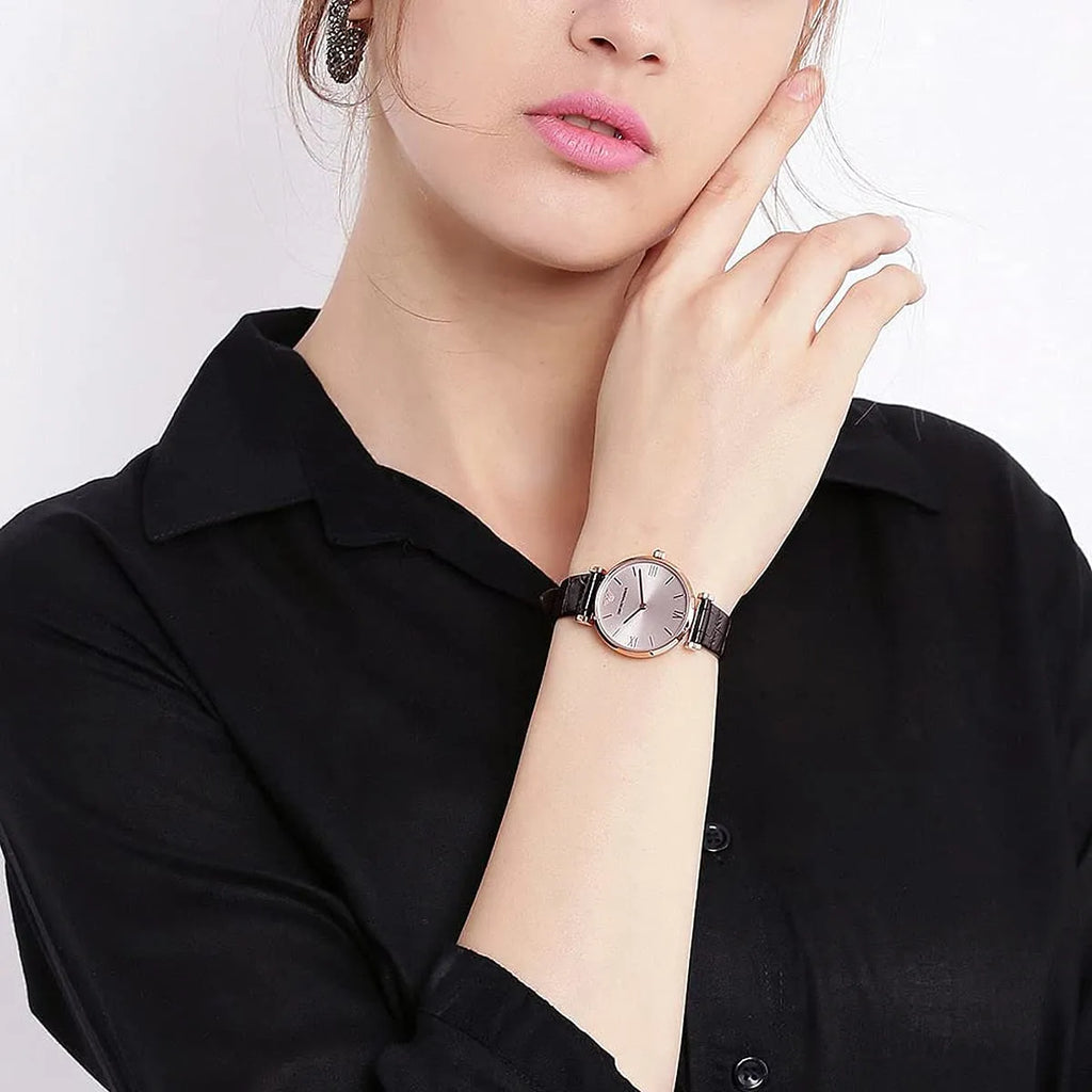Emporio Armani Classic Quartz Pink Dial Brown Leather Strap Watch For Women - AR1911 Buy Now By Emporio Armani