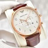 Emporio Armani Beta Chronograph White Dial Brown Leather Strap Watch For Men - AR1916 Buy Now By Emporio Armani