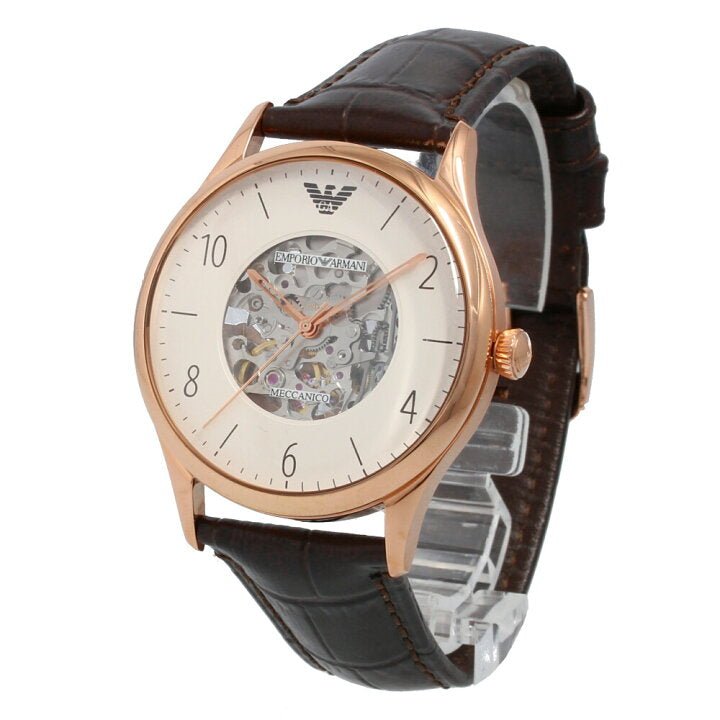 Emporio Armani Meccanico White Dial Brown Leather Strap Watch For Men - AR1920 Buy Now By Emporio Armani