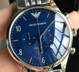 Emporio Armani Chronograph Blue Dial Silver Steel Strap Watch For Men - AR1942 Buy Now By Emporio Armani