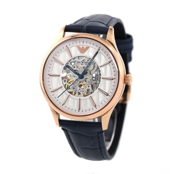 Emporio Armani Meccanico Automatic White Dial Blue Leather Strap Watch For Men - AR1947 Buy Now By Emporio Armani