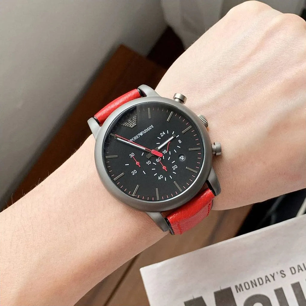 Emporio Armani Luigi Chronograph Black Dial Red Leather Strap Watch For Men - AR1971 Buy Now By Emporio Armani