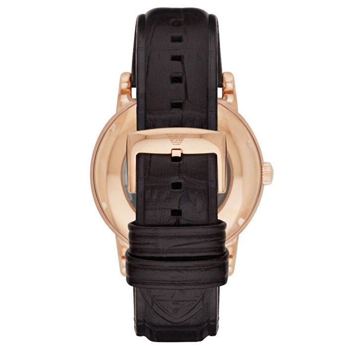 Emporio Armani Meccanico Silver Skeleton Dial Brown Leather Strap Watch For Men - AR1983 Buy Now By Emporio Armani