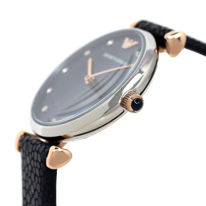 Emporio Armani Gianni T Bar Analog Blue Dial Black Leather Strap Watch For Women - AR1989 Buy Now By Emporio Armani