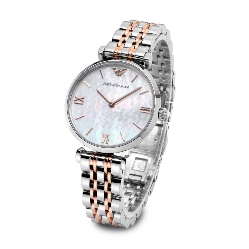 Emporio Armani Gianni T-Bar Mother of Pearl Dial Two Tone Steel Strap Watch For Women - AR1987 Buy Now By Emporio Armani