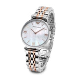 Emporio Armani Gianni T-Bar Mother of Pearl Dial Two Tone Steel Strap Watch For Women - AR1987 Buy Now By Emporio Armani