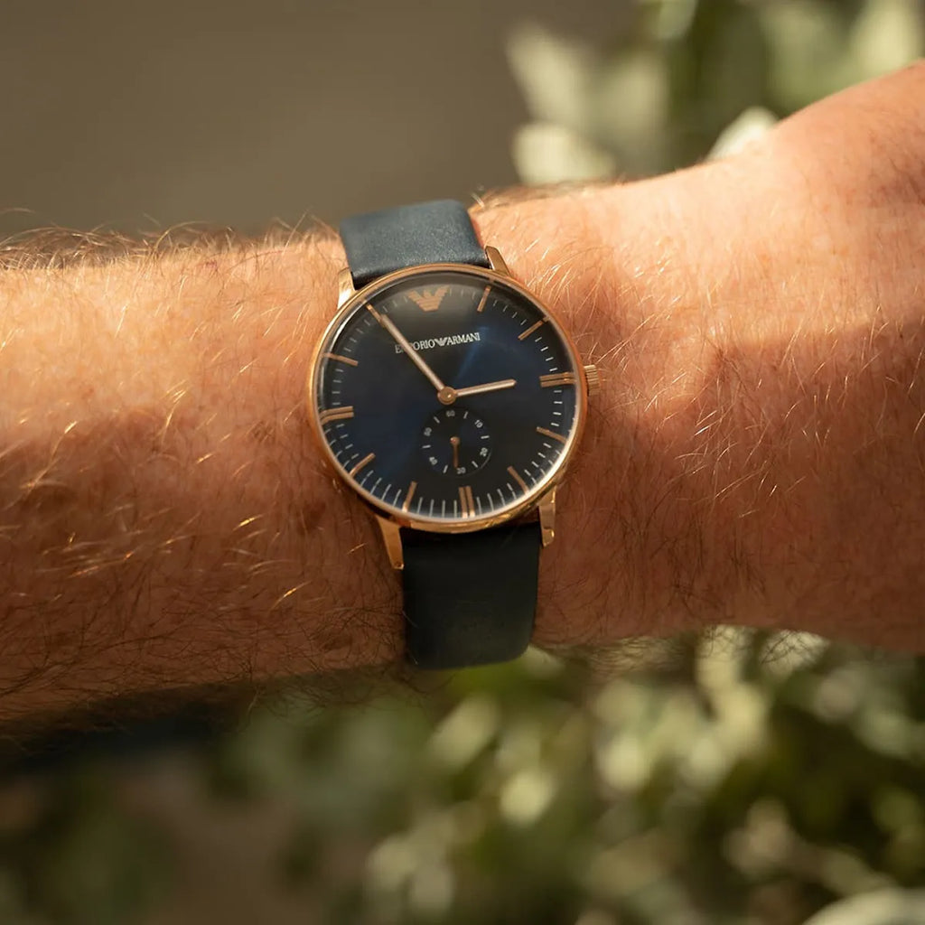 Emporio Armani Classic Quartz Blue Dial Blue Leather Strap Watch For Men - AR2071 Buy Now By Emporio Armani