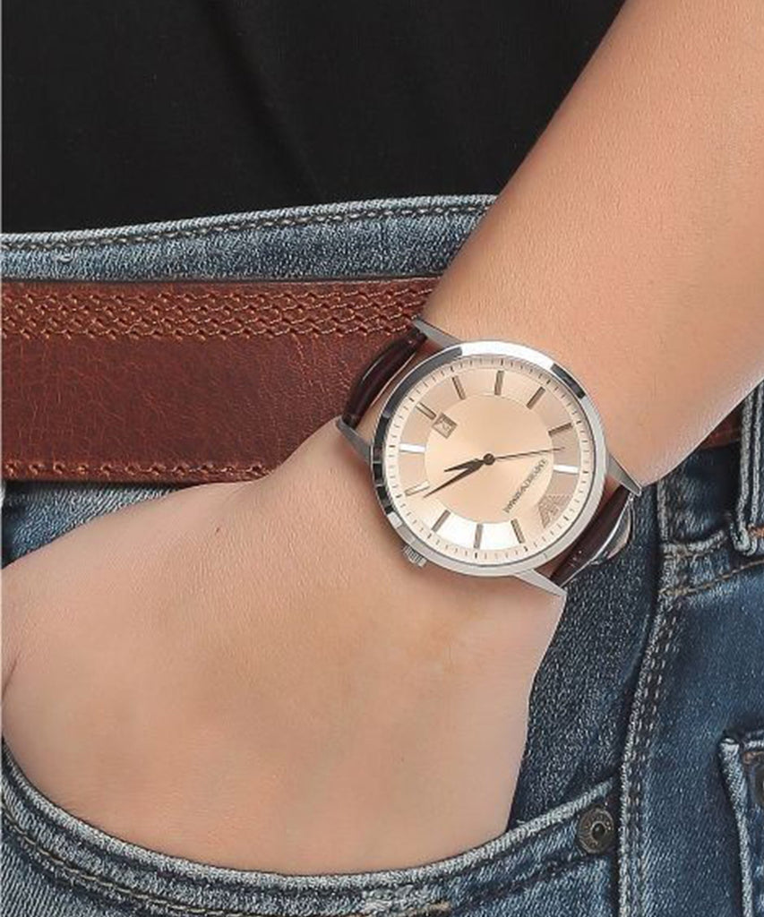 Emporio Armani Classic Quartz Brown Dial Brown Leather Strap Watch For Men - AR2427 Buy Now By Emporio Armani