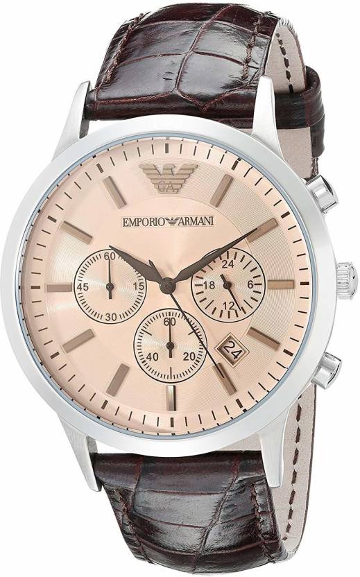Emporio Armani Classic Chronograph Beige Dial Brown Leather Strap Watch For Men - AR2433 Buy Now By Emporio Armani