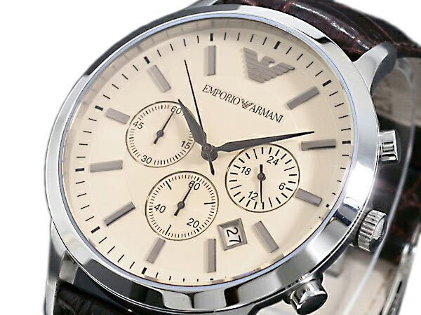 Emporio Armani Classic Chronograph Beige Dial Brown Leather Strap Watch For Men - AR2433 Buy Now By Emporio Armani