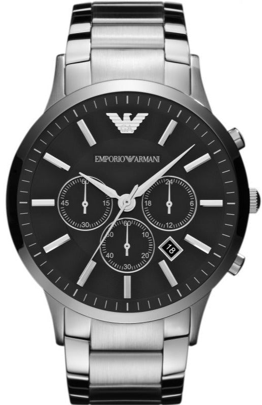 Emporio Armani Sportivo Chronograph Black Dial Silver Steel Strap Watch For Men - AR2460 Buy Now By Emporio Armani