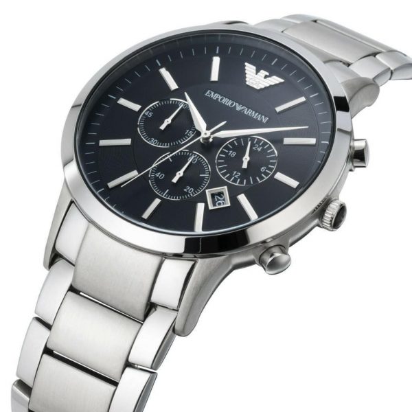 Emporio Armani Sportivo Chronograph Black Dial Silver Steel Strap Watch For Men - AR2460 Buy Now By Emporio Armani