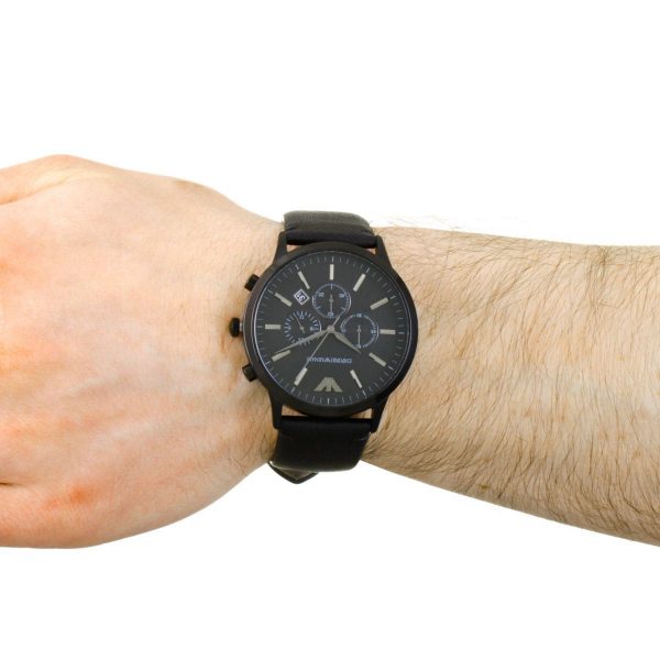 Emporio Armani Sportivo Chronograph Black Dial Black Leather Strap Watch For Men - AR2461 Buy Now By Emporio Armani